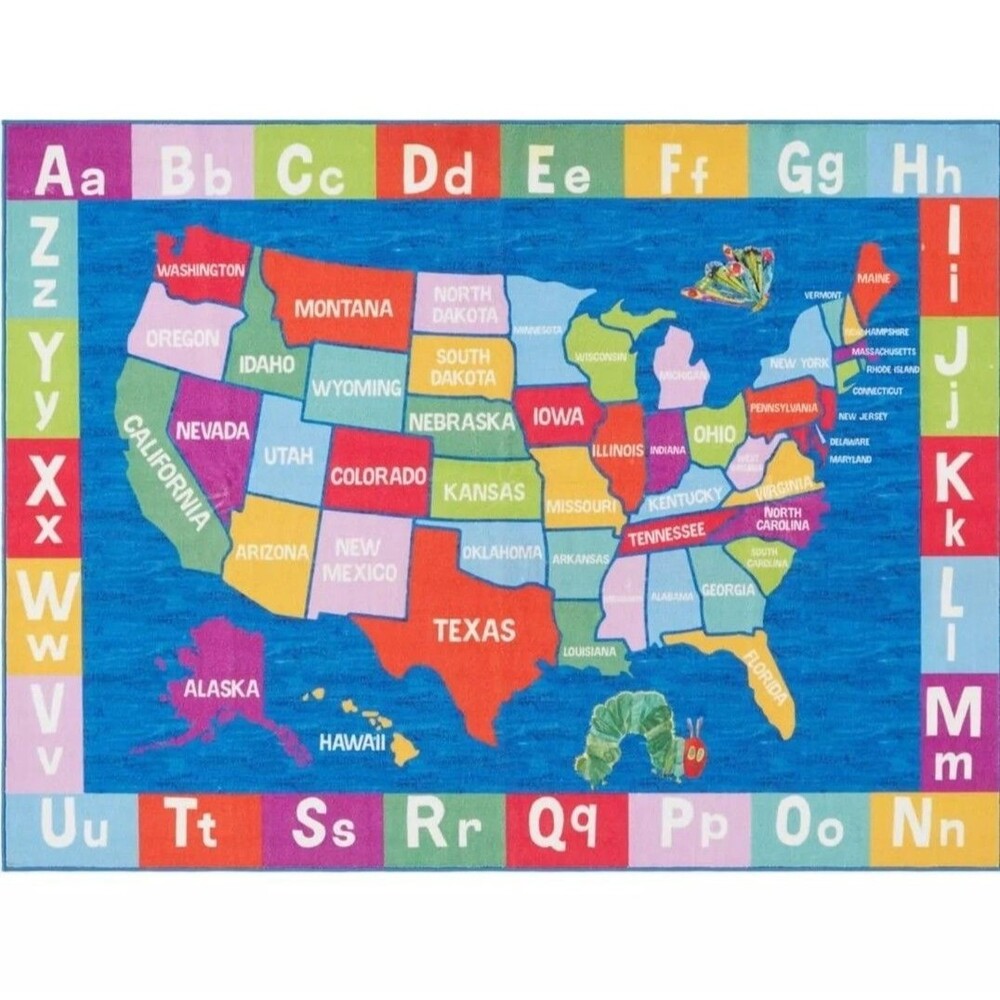 Eric Carle Official 51.5" x 36.5" Kids Area Rug Synthetic Elementary US Map EUC
